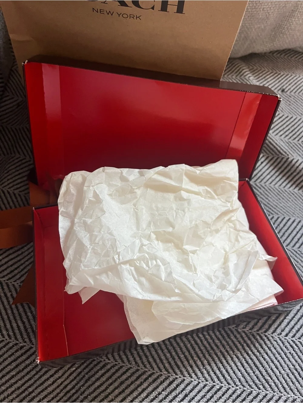 COACH Brown Gift Box, Bag & Orange Ribbon